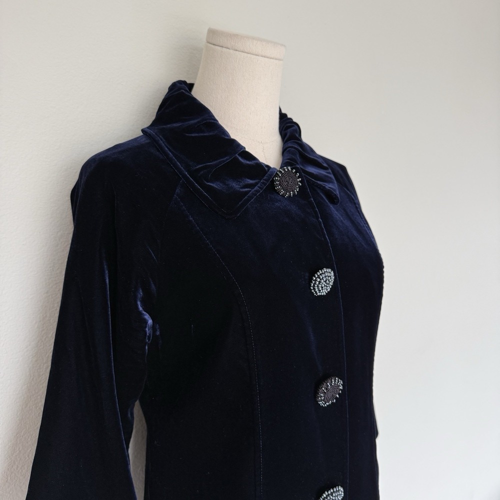 Lilly Midnight Blue Velvet Jacket Sz S Embellished Buttons Bell Sleeve Romantic - Picture 3 of 10